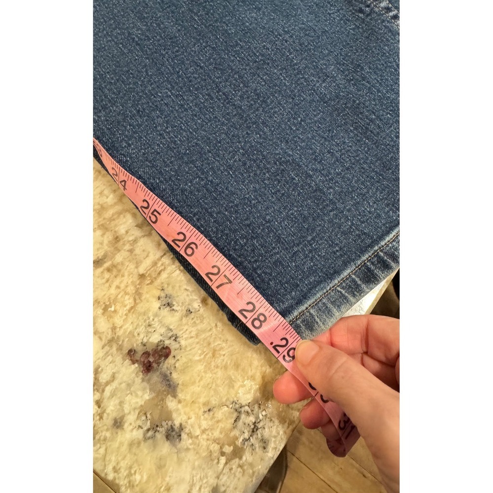 i.e. relaxed Dark Wash Floral Embroidered Straight Leg Jeans Teal Flowers sz 14 - Picture 15 of 15